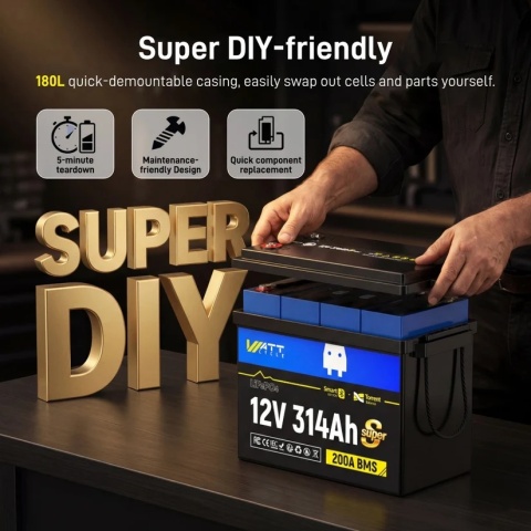 314Ah WattCycle SUPER 12V 314Ah MINI 200A BMS z Bluetooth (SMART)